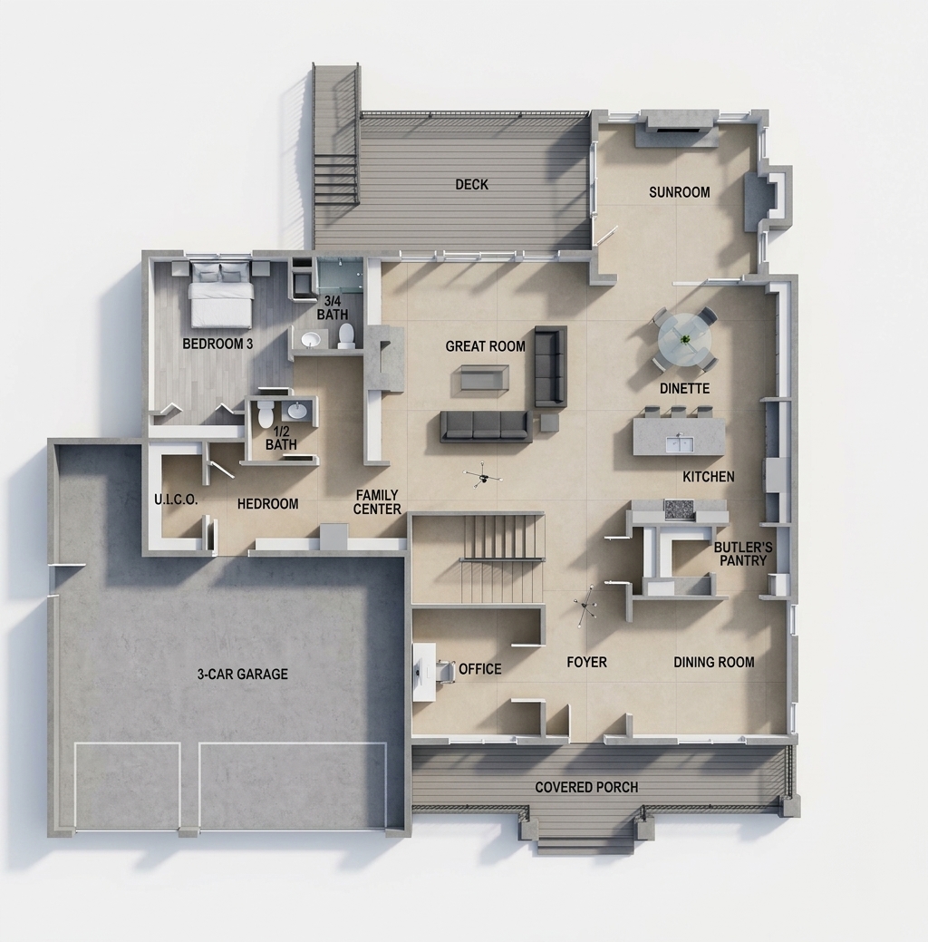Modern 3D Floor Plan — AI render by MyHomeStyler