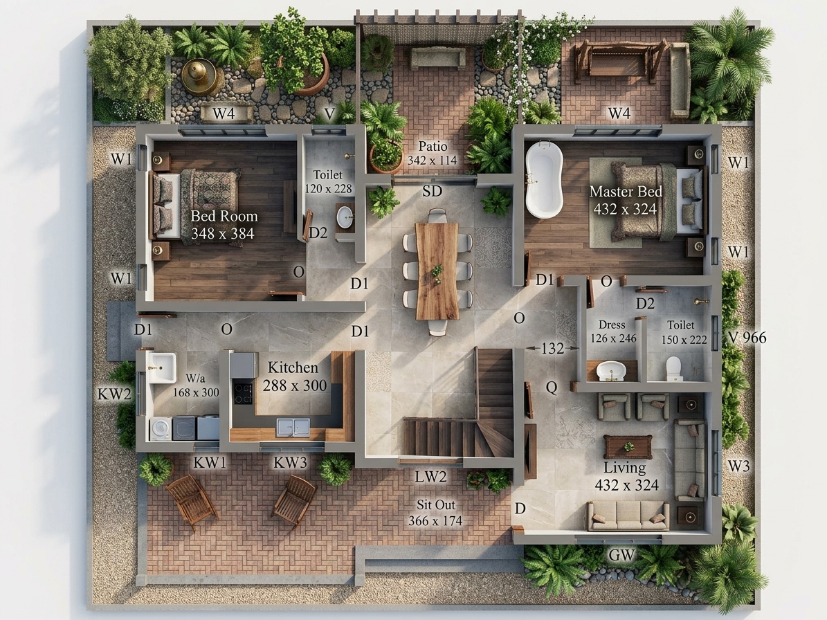Modern 3D Floor Plan — AI render by MyHomeStyler