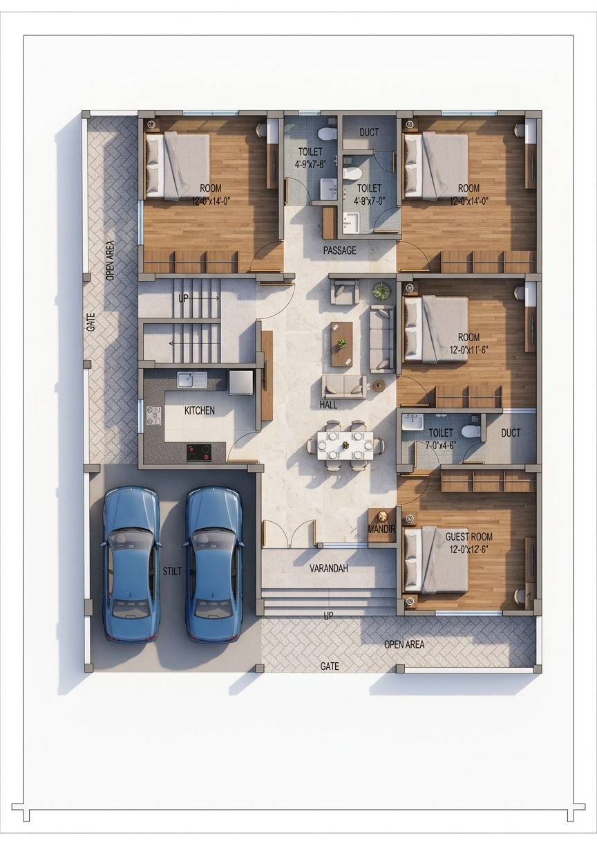 Modern 3D Floor Plan — AI render by MyHomeStyler