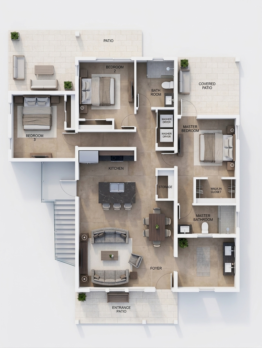 Modern 3D Floor Plan — AI render by MyHomeStyler