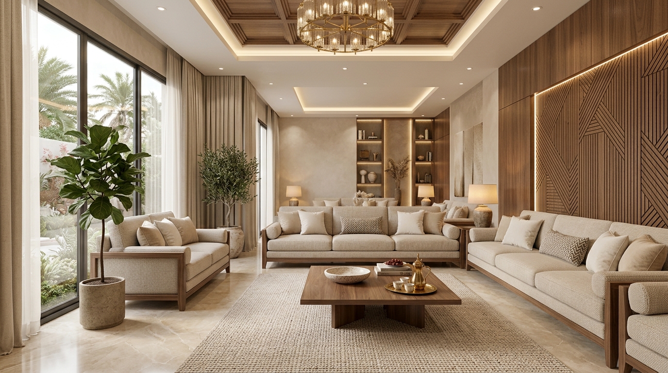 تصميم ديكور داخلي ثلاثي الأبعاد مجاناً لغرفة معيشة عصرية
