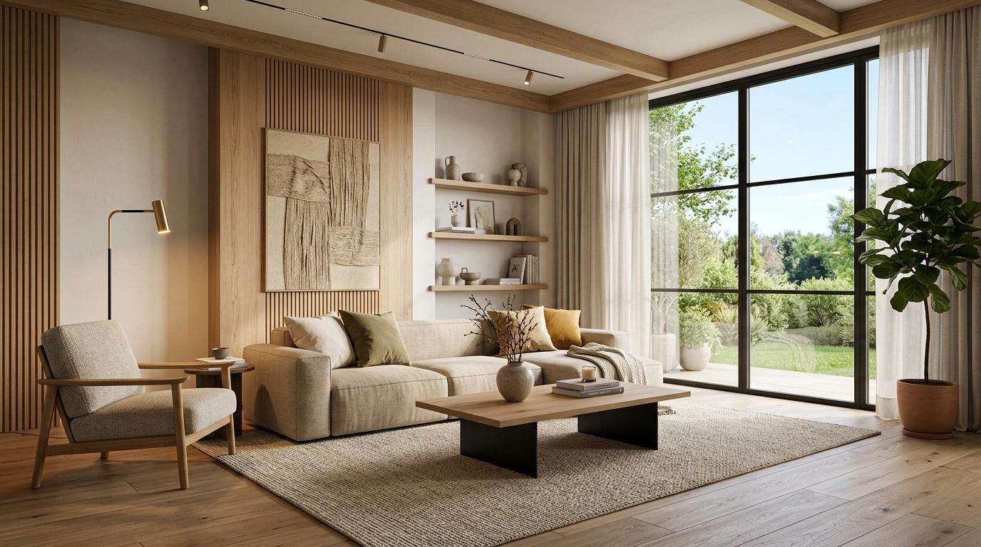 Render 3D con IA de un salón moderno diseñado gratis