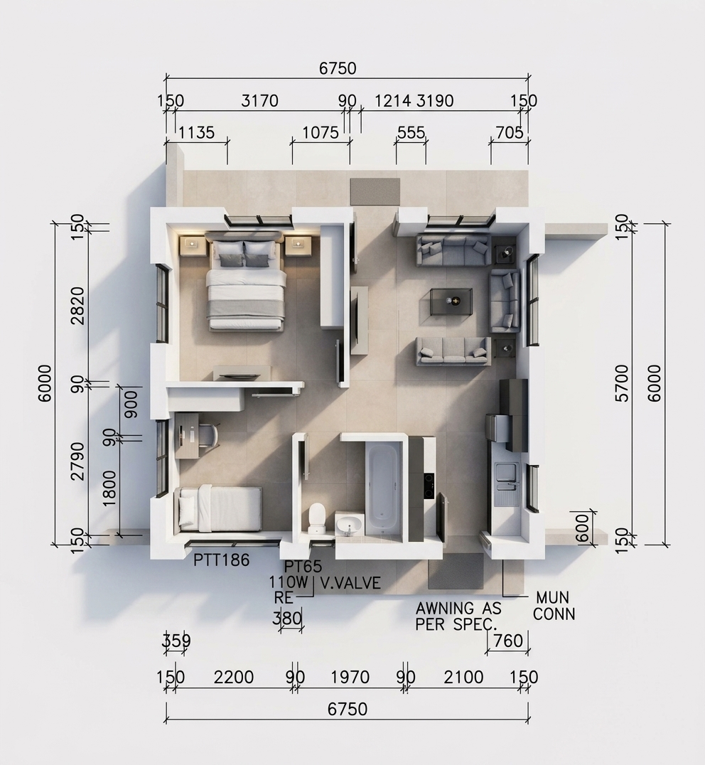 Modern 3D Floor Plan — AI render by MyHomeStyler