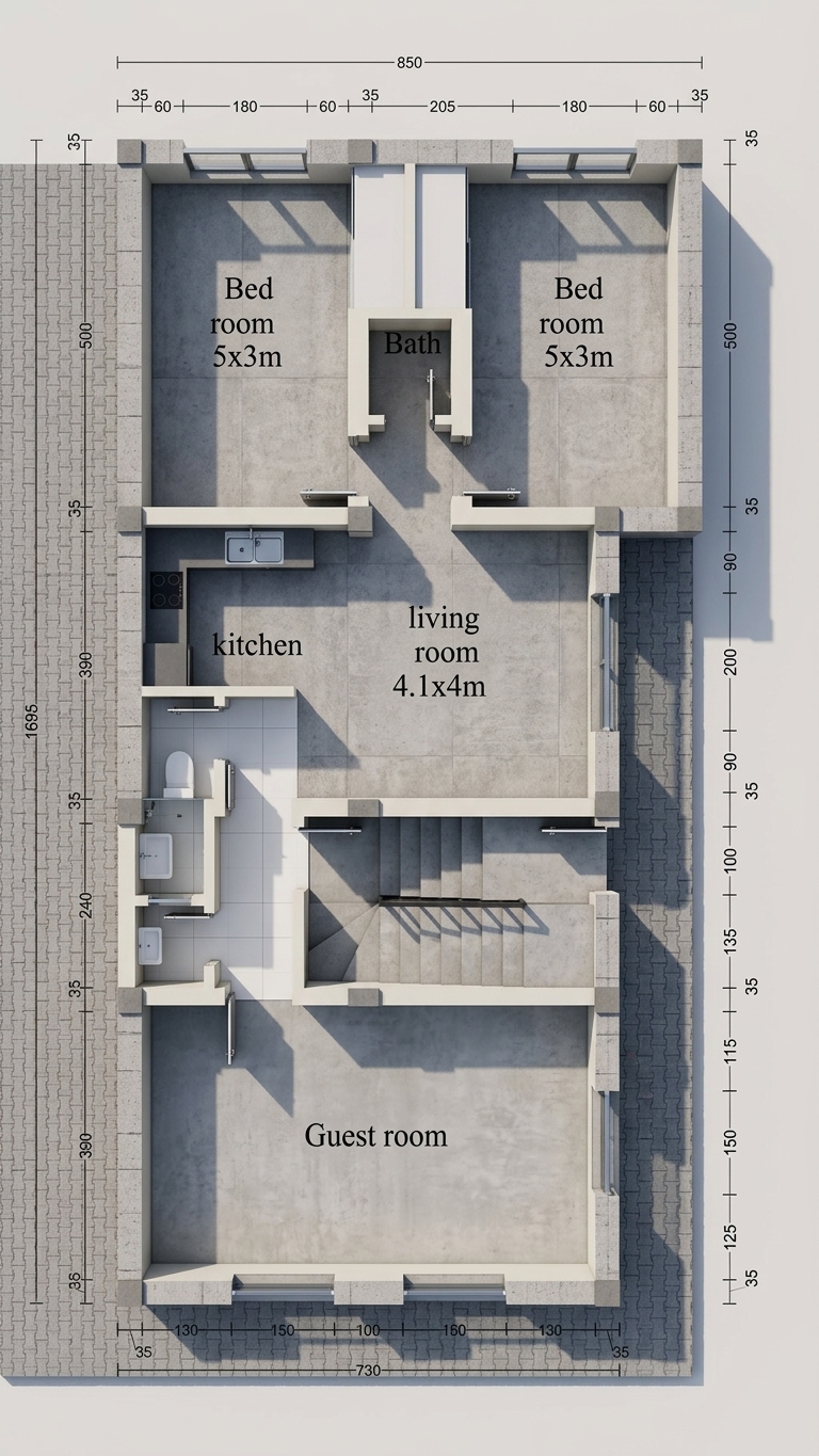 Modern 3D Floor Plan — AI render by MyHomeStyler