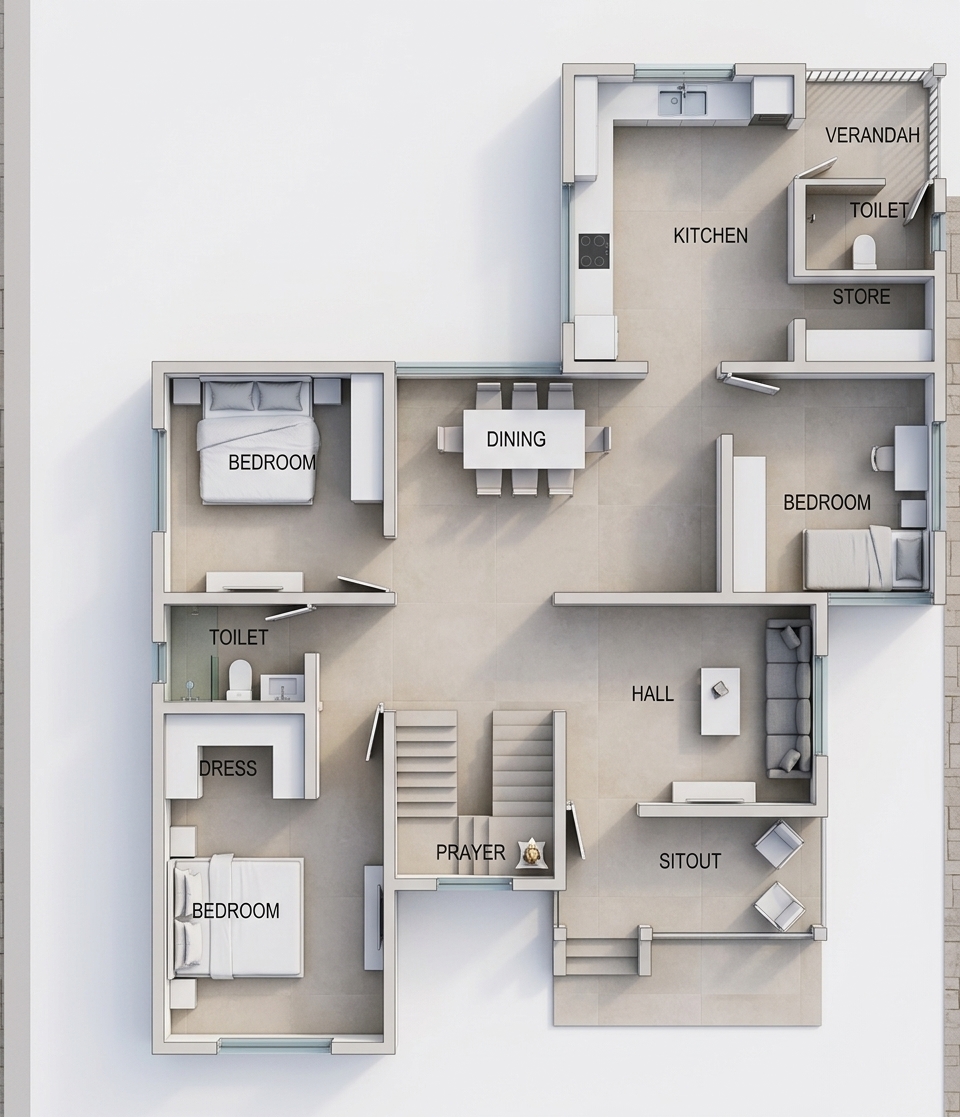 Modern 3D Floor Plan — AI render by MyHomeStyler