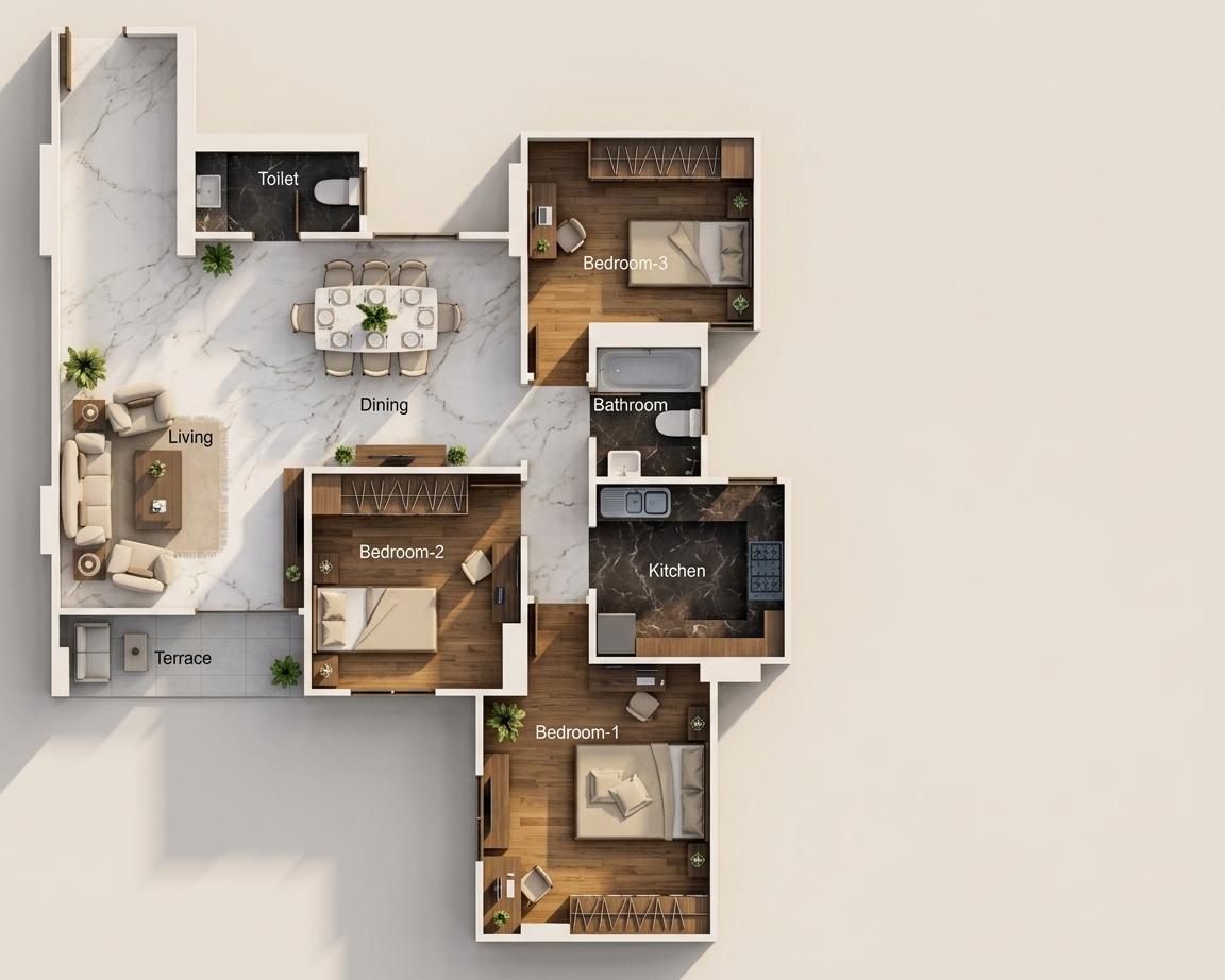 Modern 3D Floor Plan — AI render by MyHomeStyler