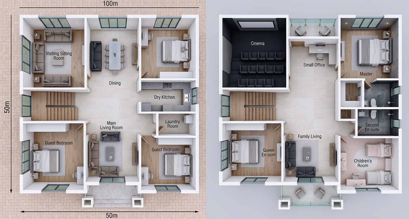 Modern 3D Floor Plan — AI render by MyHomeStyler