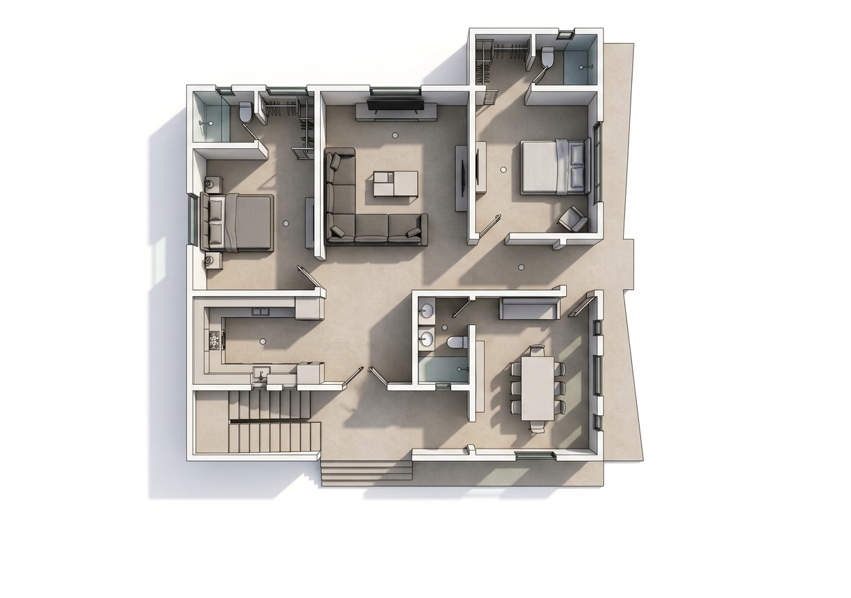 Modern 3D Floor Plan — AI render by MyHomeStyler