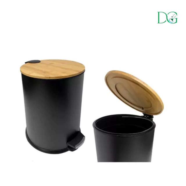 Cesto de residuos con tapa de bambu de 3l