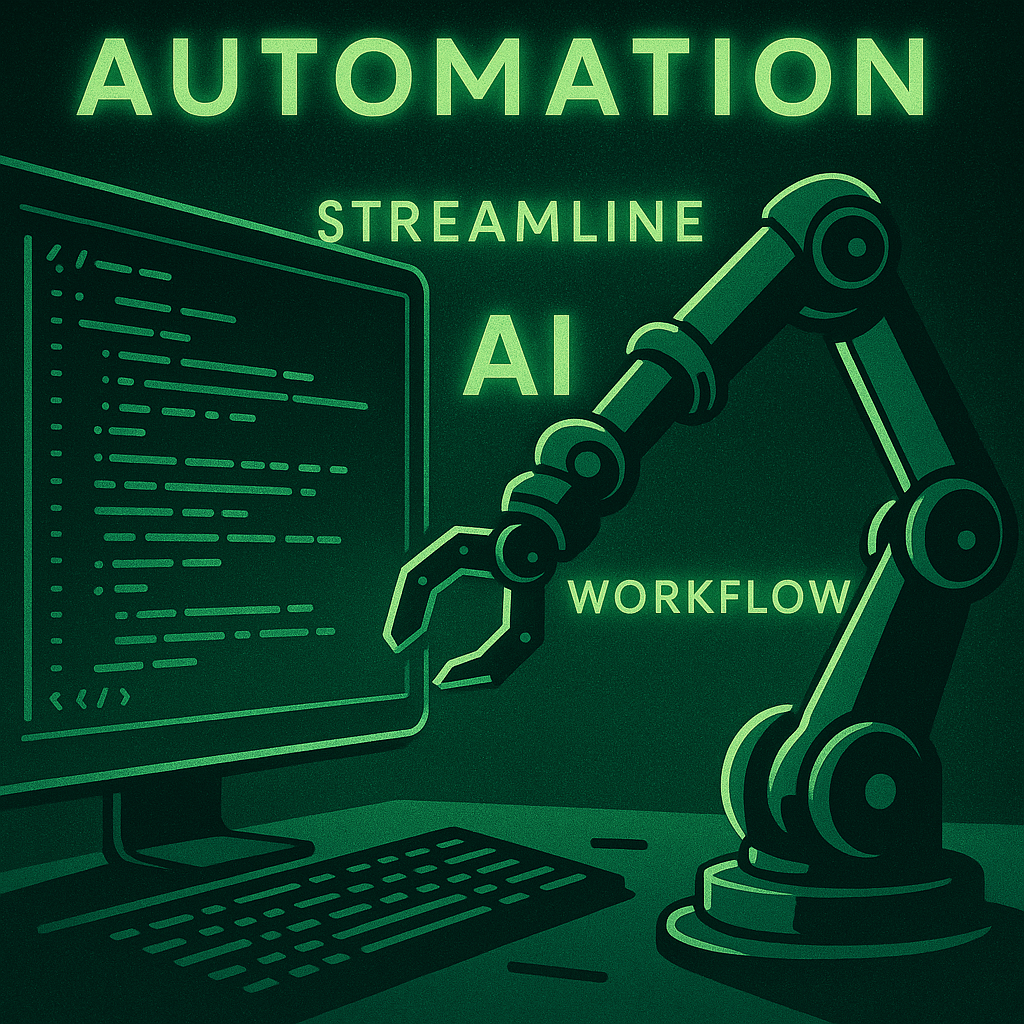 A stylized robot arm interacting with code on a screen, symbolizing automation of repetitive coding tasks by AI.