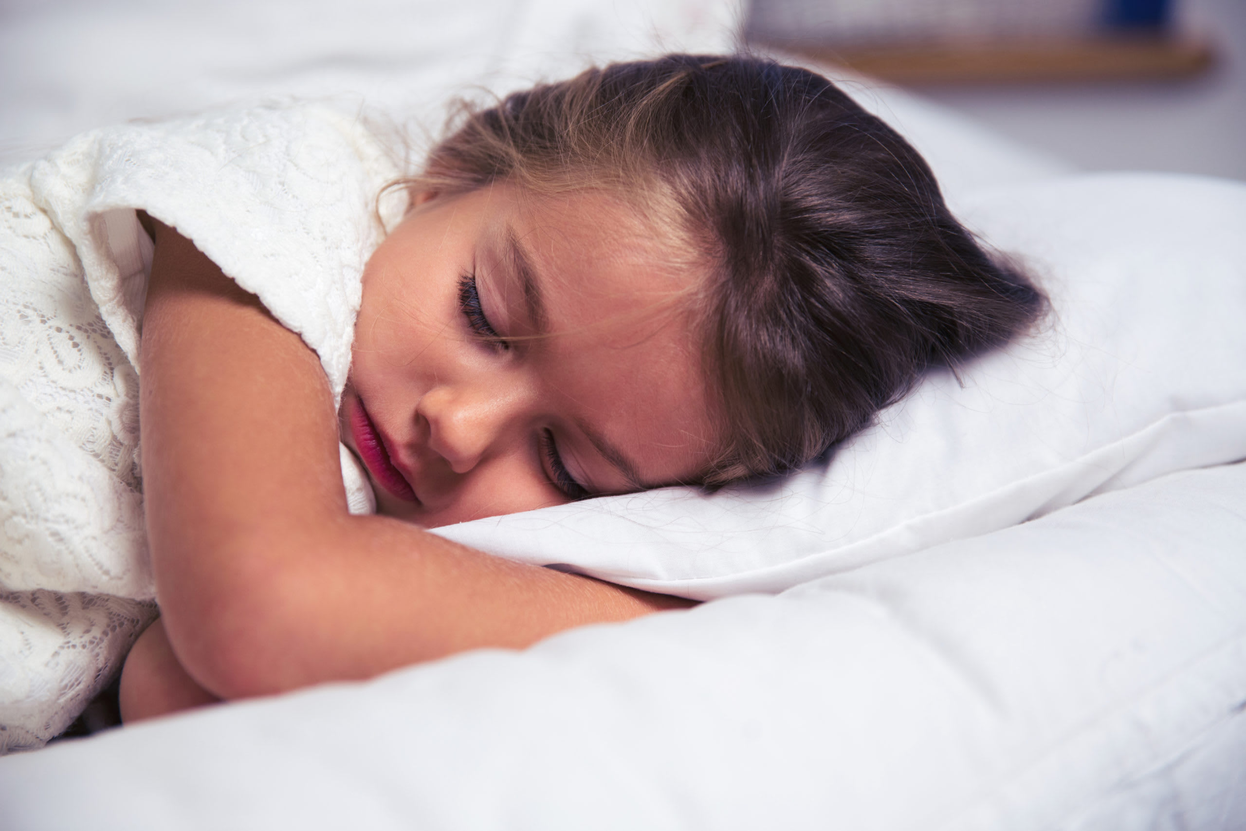 Little girl sleeping in bed with night terrors