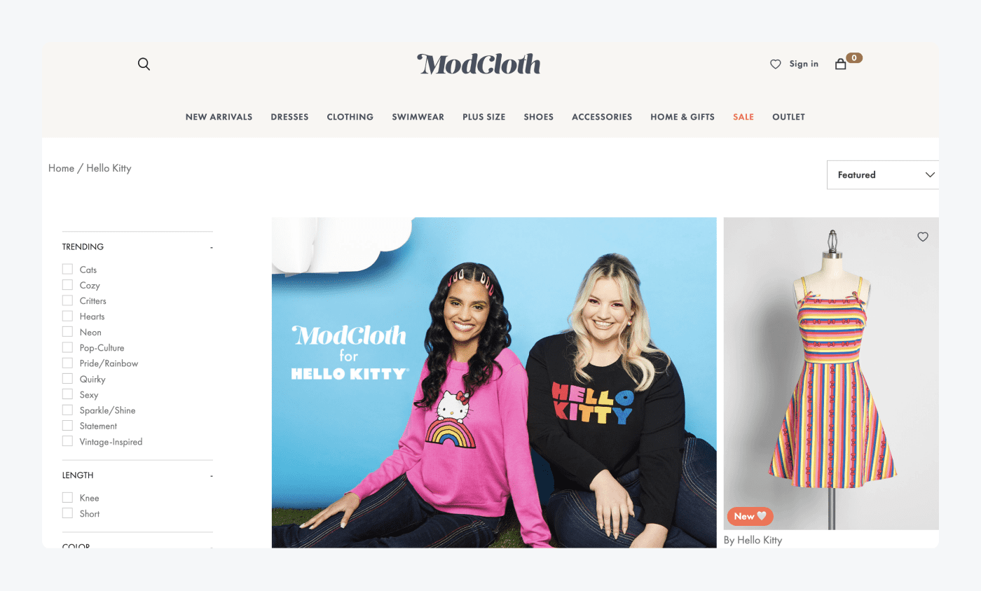 ModCloth Shopify store