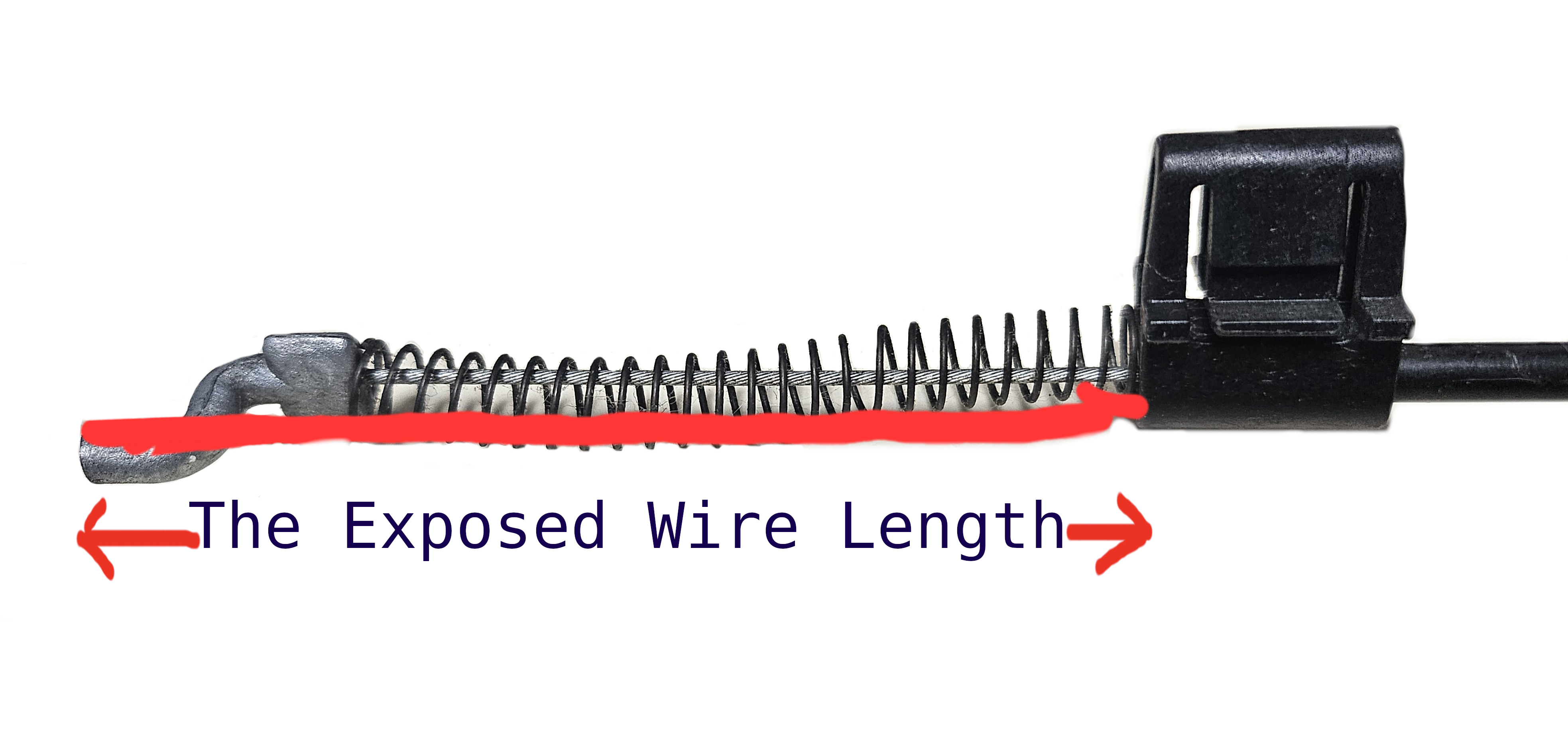 An example of an exposed wire on a recliner cable