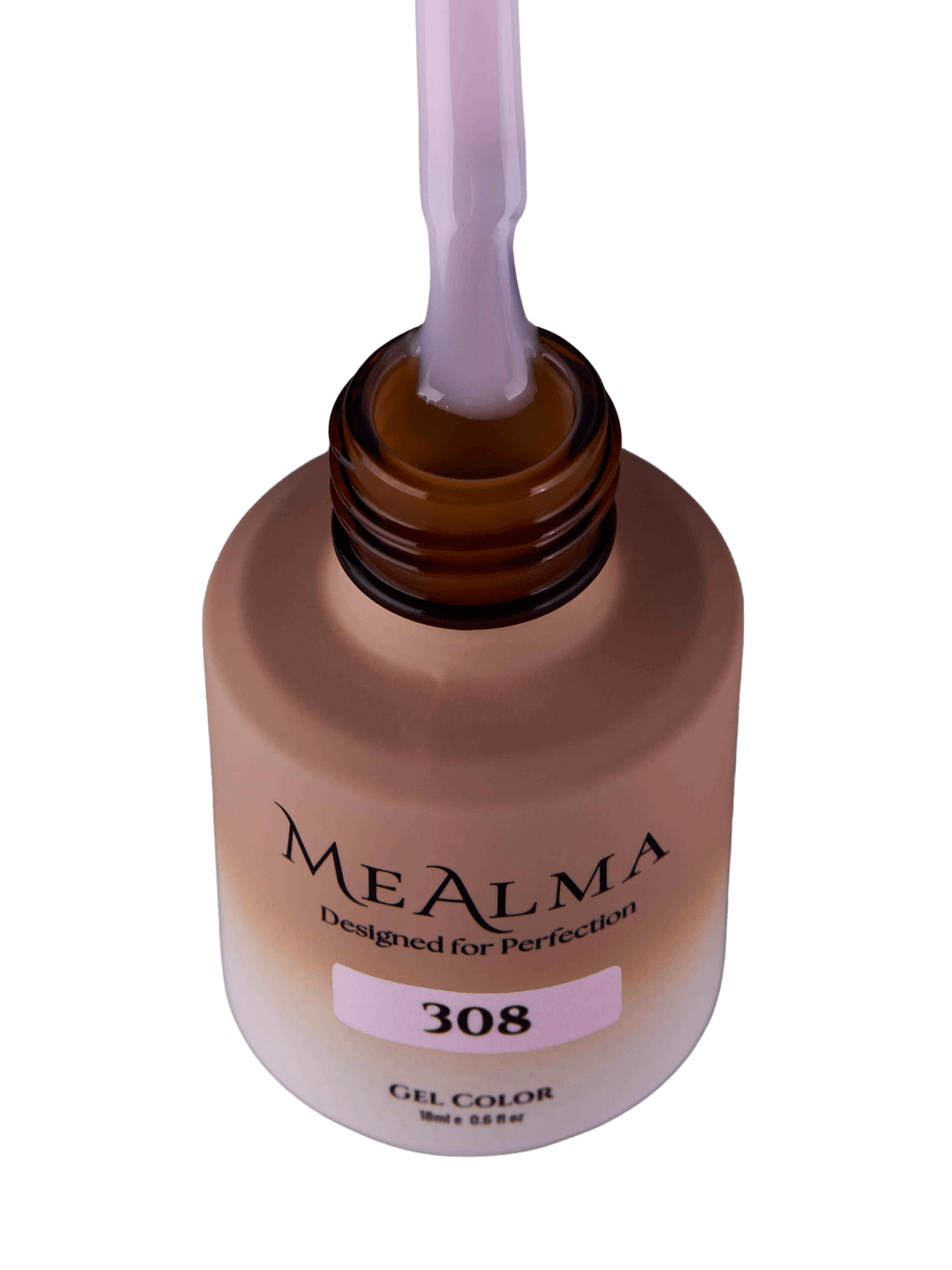 לק ג׳ל MeAlma · מי אלמה — גוון 308 בקבוק פתוח עם המברשת
