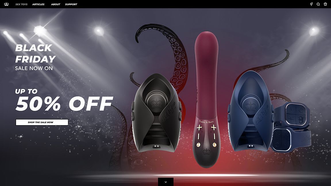 Black Friday text and a bundle of toys up to 50% off