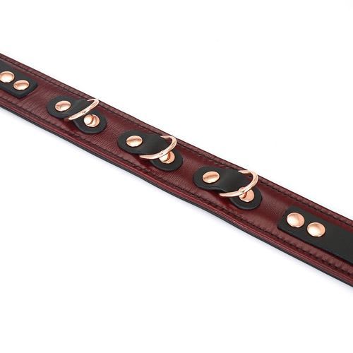 Red Wine Leather Collar Strap Close-up