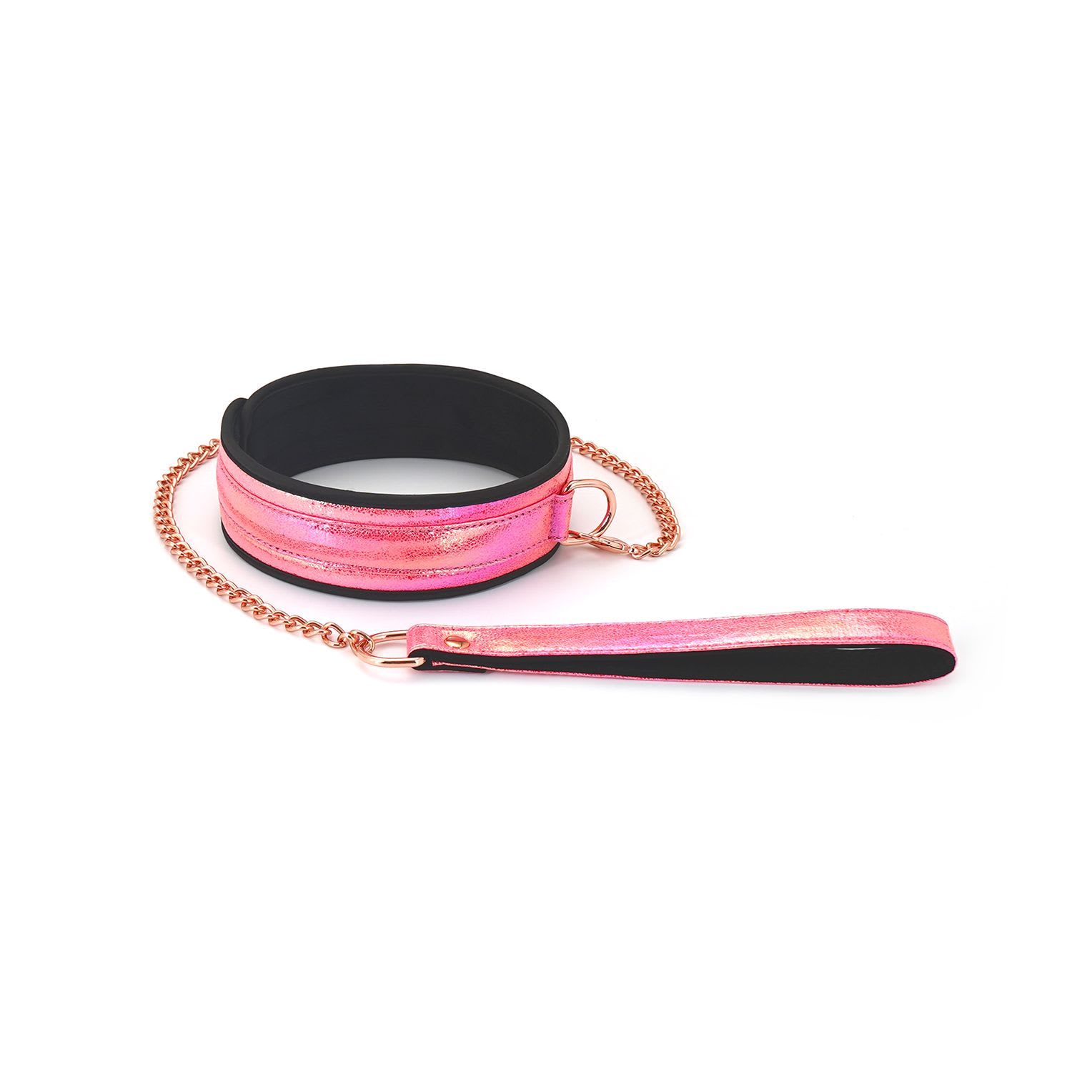 pink bondage set - leather collar and leash 