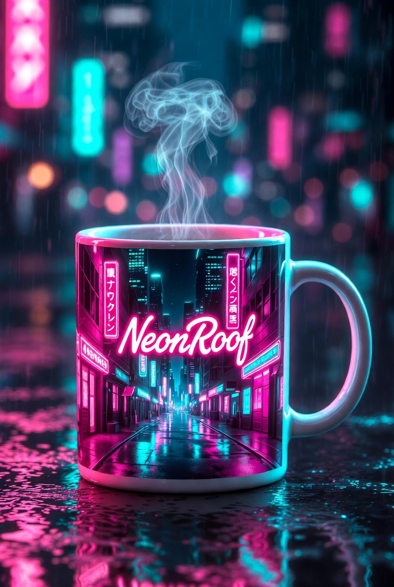 NeonRoof Coffee mugs, various mugs cover art