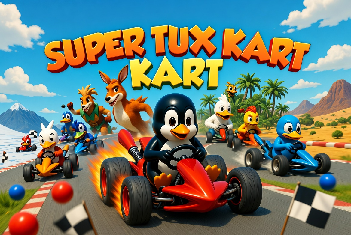 Super Tux Kart banner — a game similar to BZFlag