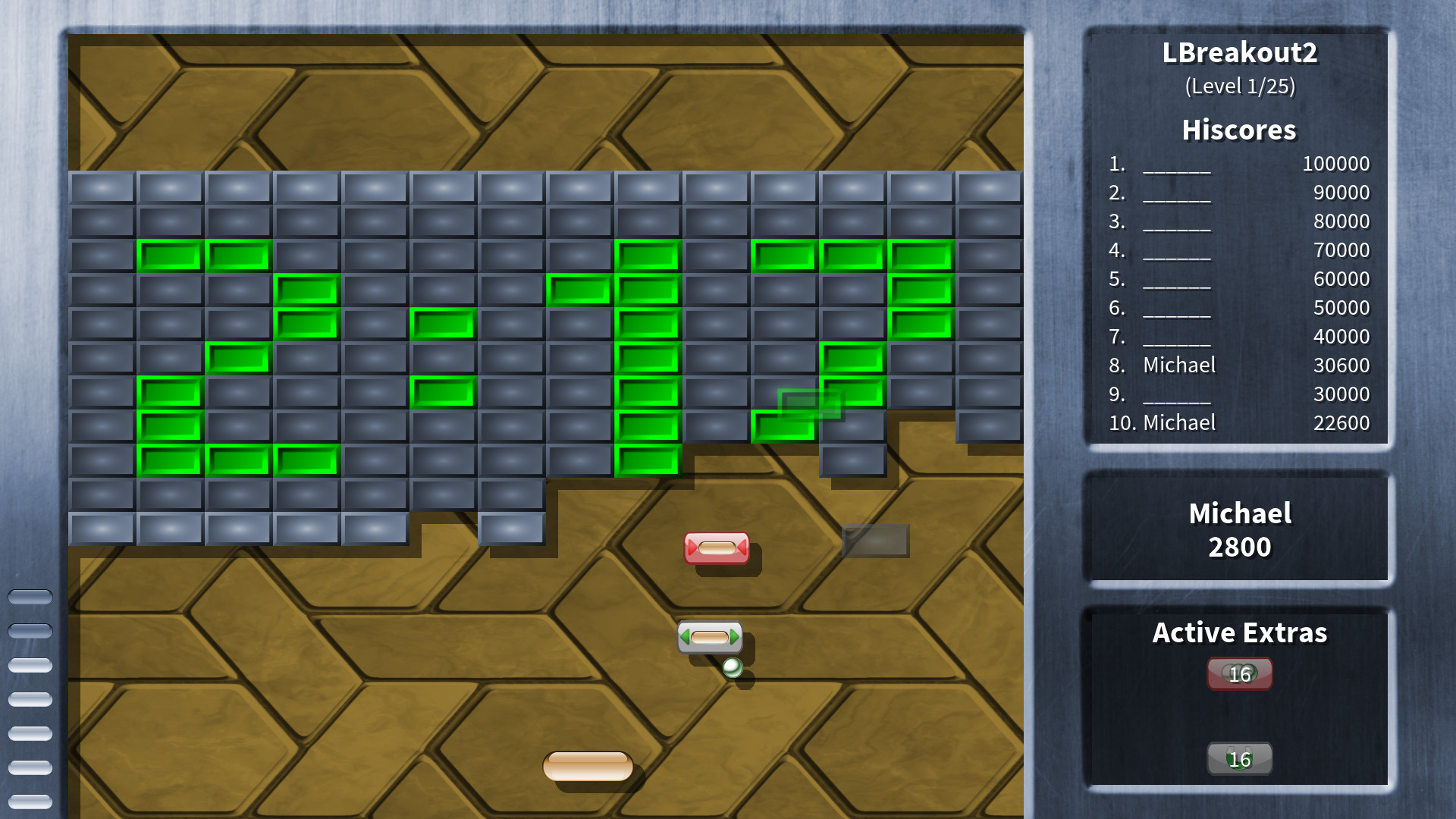 LBreakoutHD: official brick-breaking gameplay screenshot.