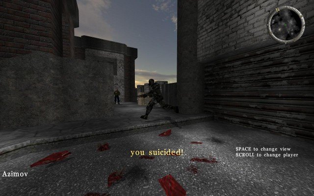 AssaultCube deathmatch gameplay on a close-quarters map