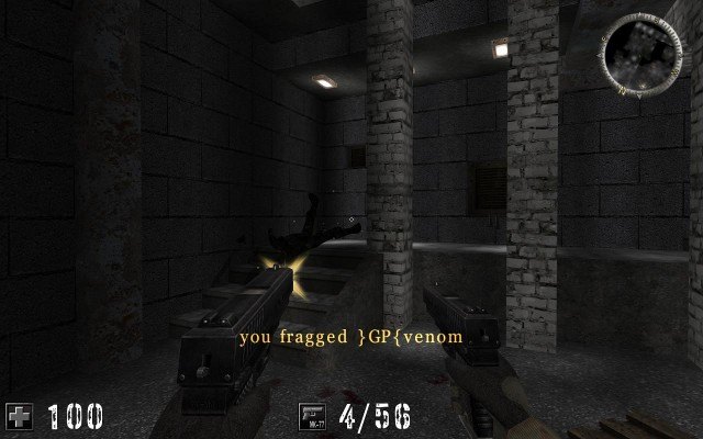AssaultCube pistol fight in a multiplayer deathmatch