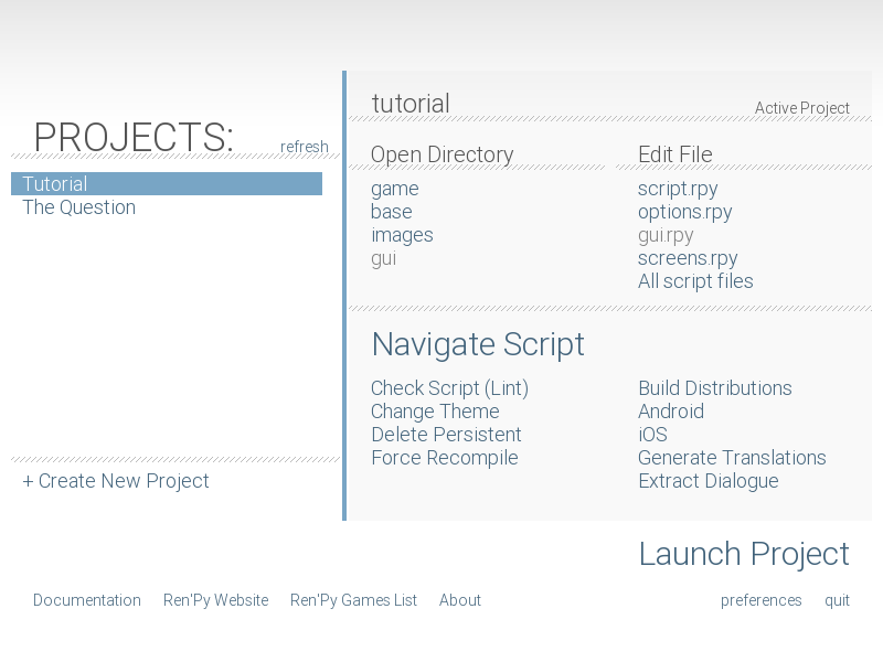 Ren'Py actual software interface screenshot