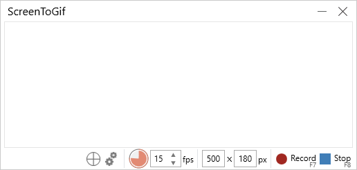 ScreenToGif region recorder ready to capture a portion of the desktop; official documentation image may show an earlier interface
