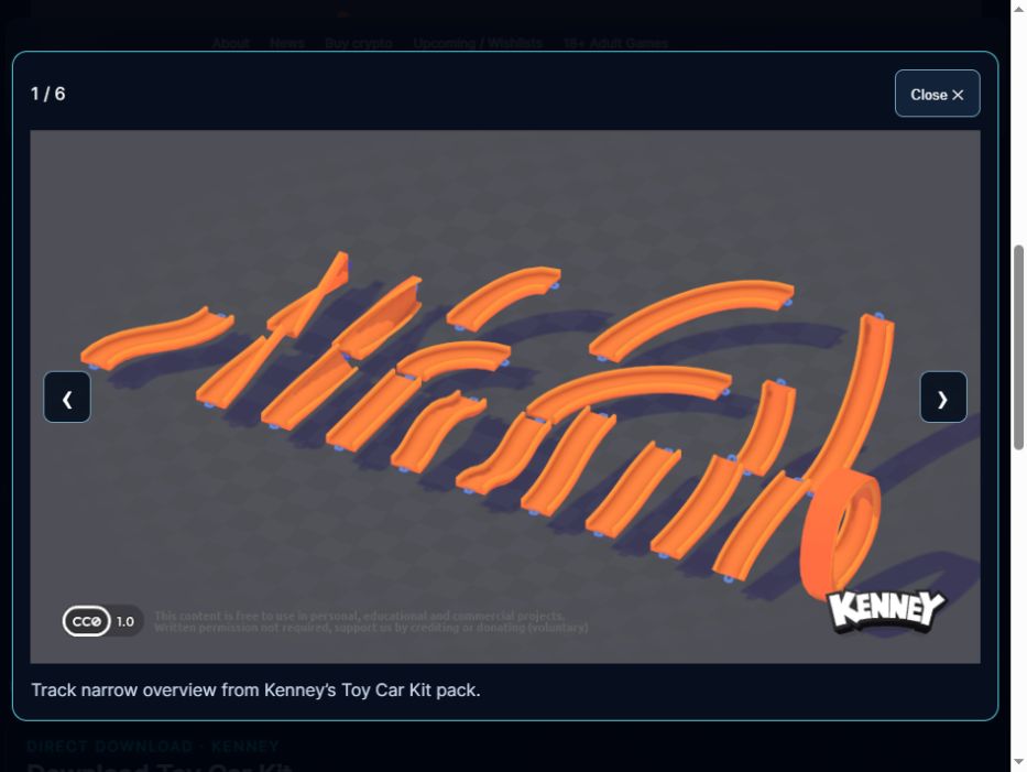Kenney’s original Toy Car Kit track artwork, opened in NeonRoof’s preview gallery. Actual page capture, October 27, 2026; artwork supplied by Kenney under CC0.