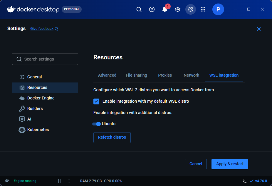 Enable WSL Integration & Ubuntu