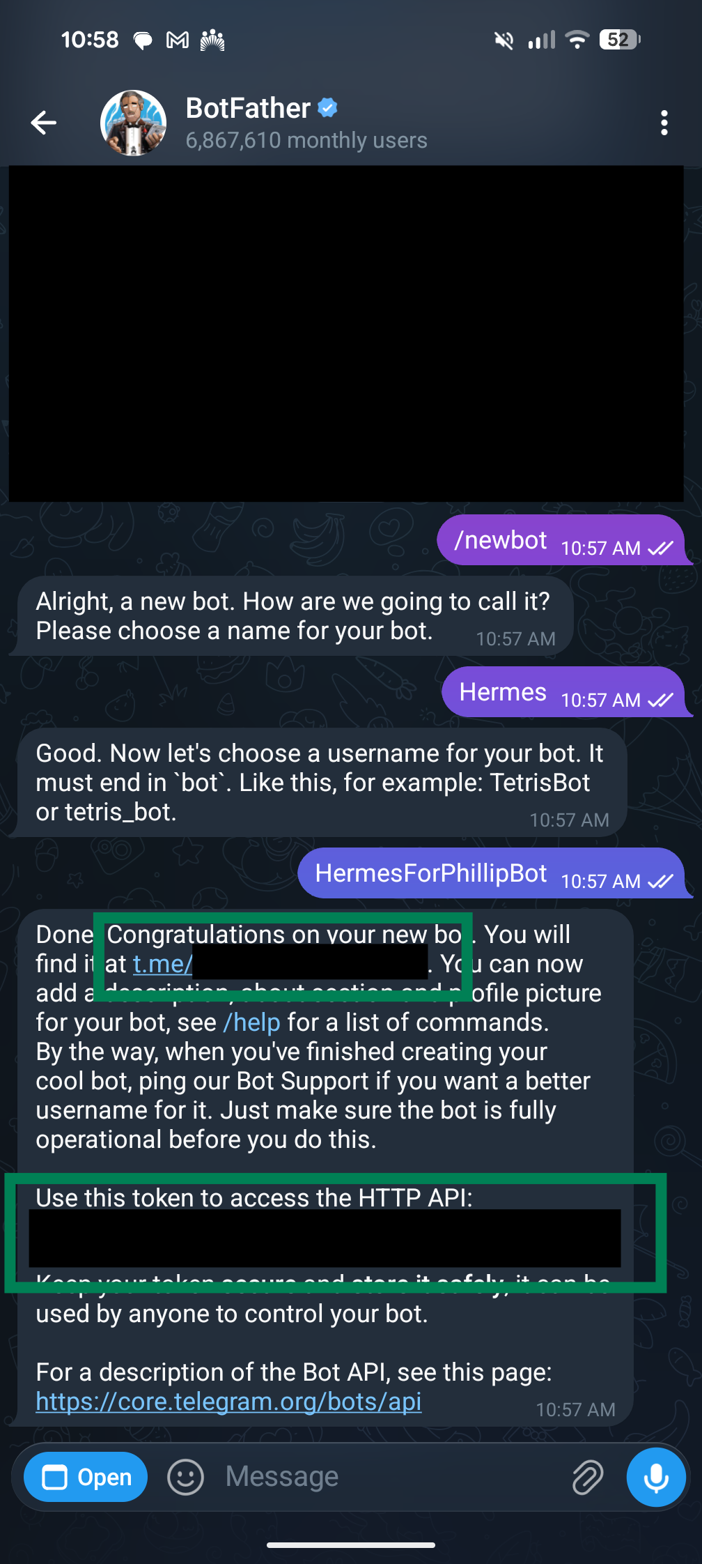 Bot token & link to chat