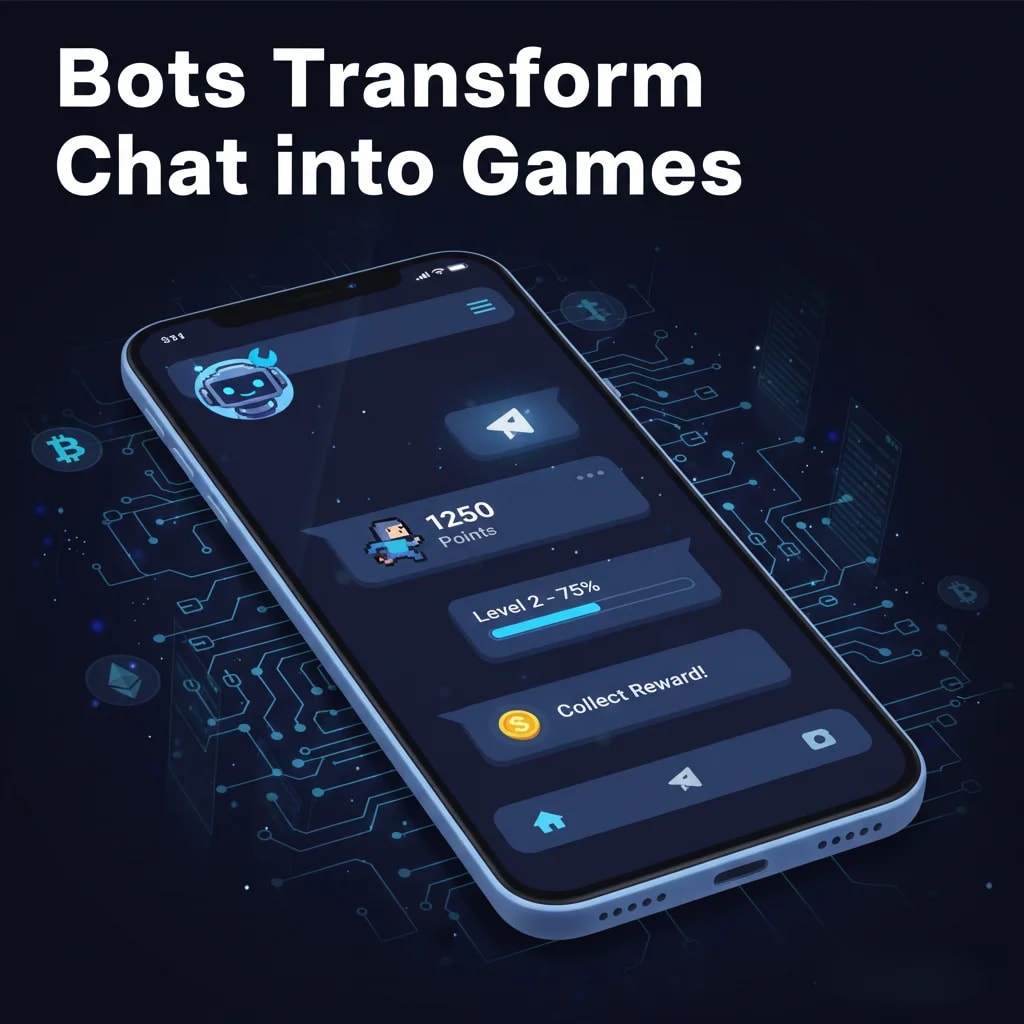 Instant Access Across Devices: Graphic showing a smartphone, laptop, and tablet connected by glowing lines, each displaying a Telegram game interface, emphasizing frictionless access to Web3 games via Telegram app, web, and desktop.