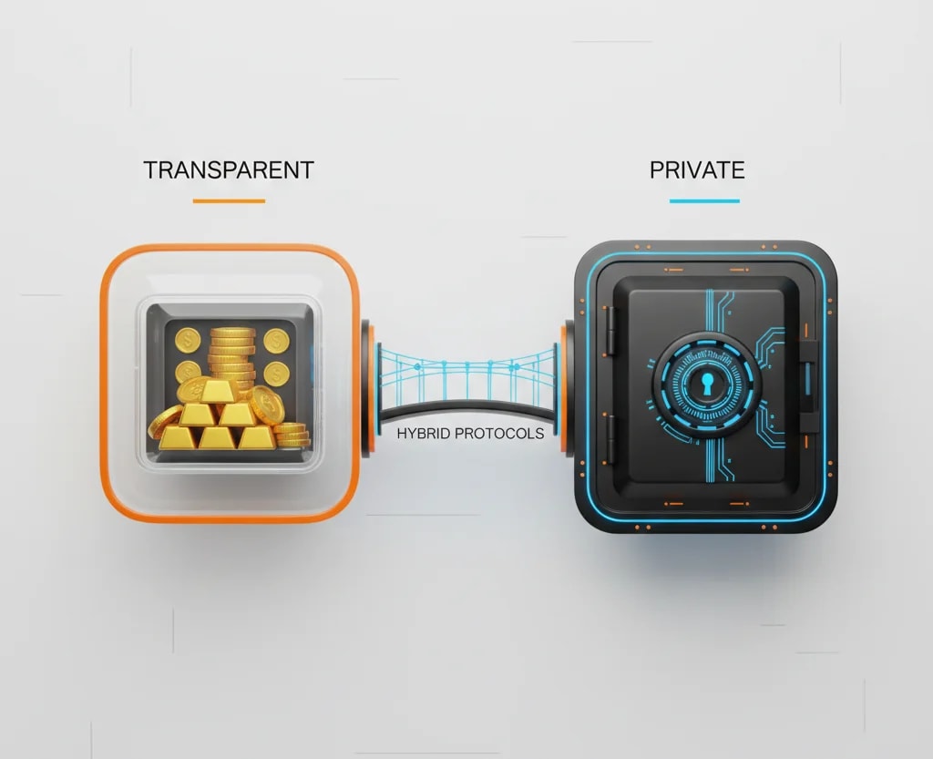 Comparison of transparent vs private blockchain architectures and the emergence of hybrid crypto protocols in 2026.