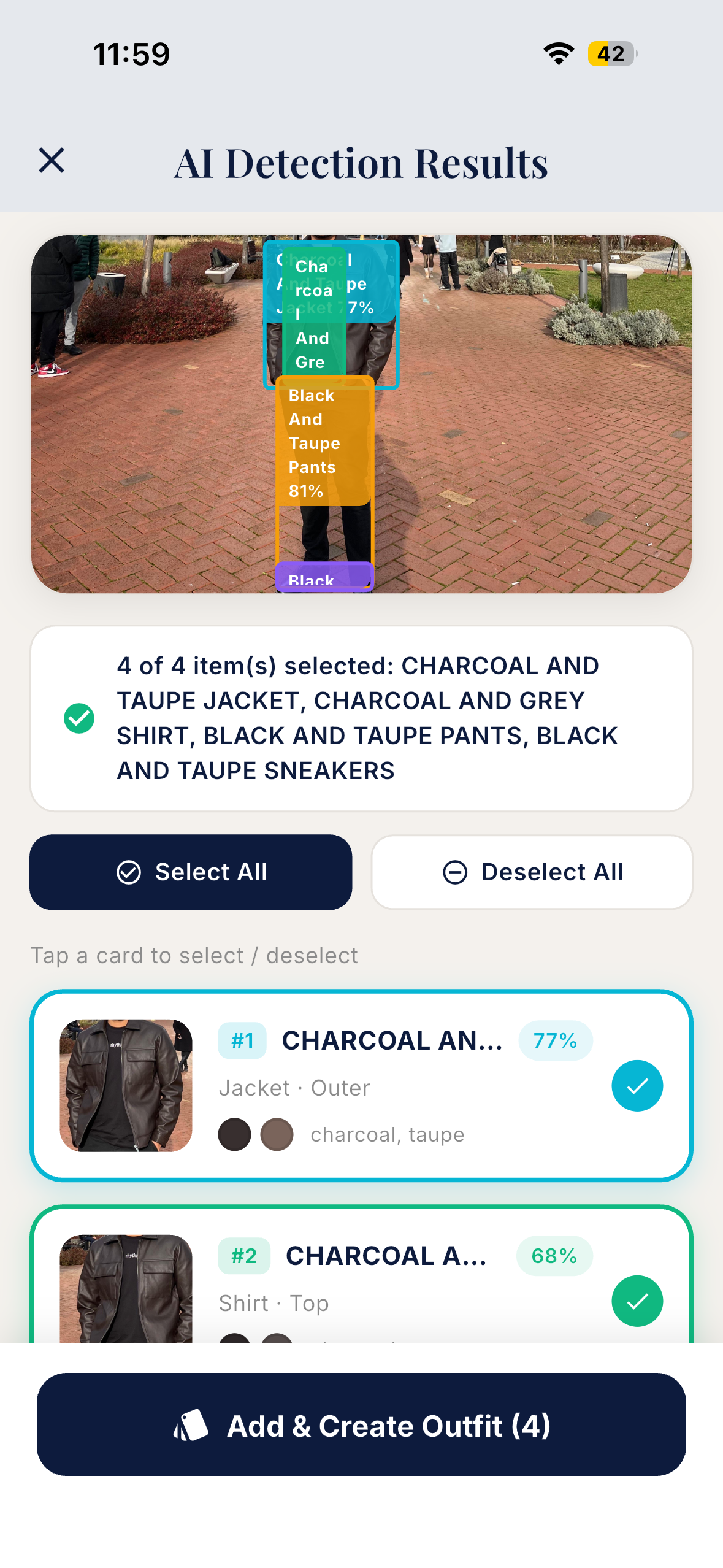 Dressia app screenshot — AI Detects Every Piece