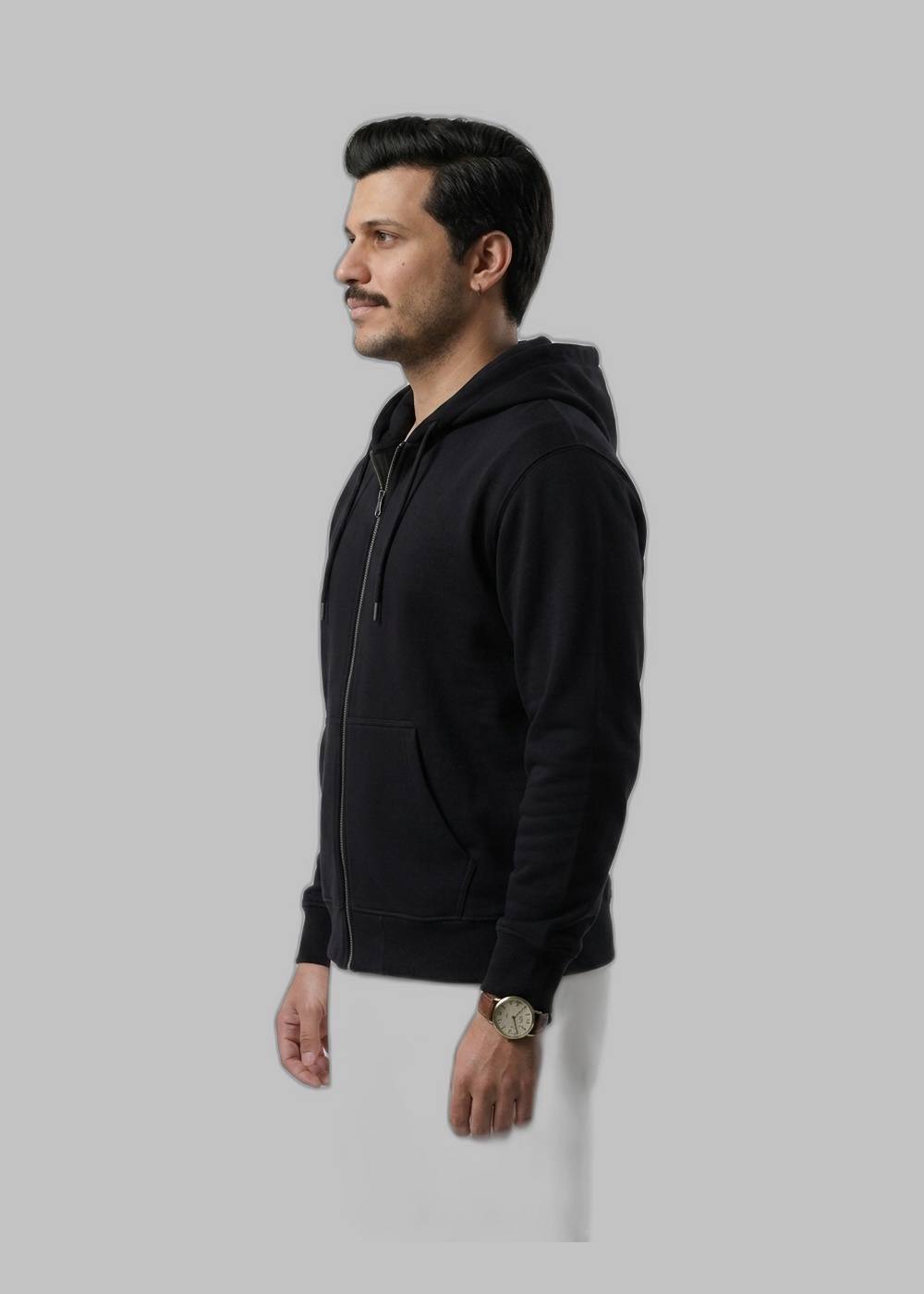 Dressia virtual try-on preview of a zip hoodie with white trousers