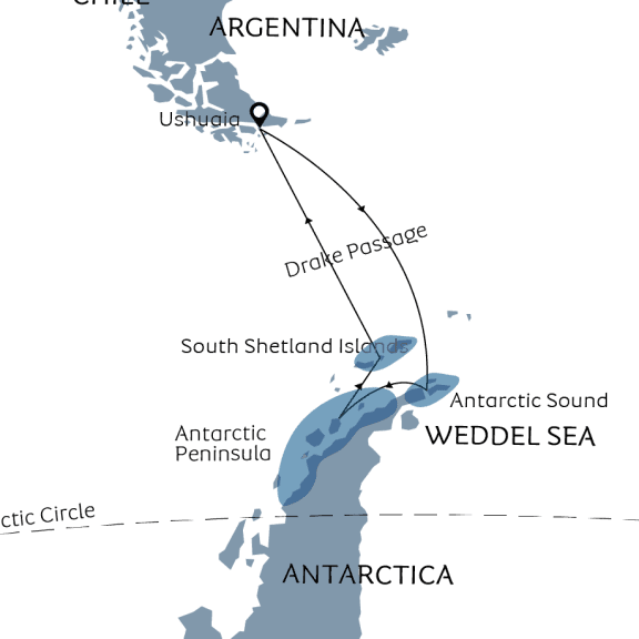 The Antarctic peninsula and Extreme Weddel Sea Route