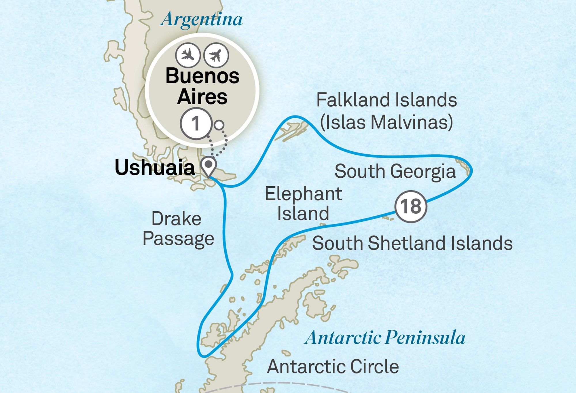 Antarctica, South Georgia & Falkland Islands Route