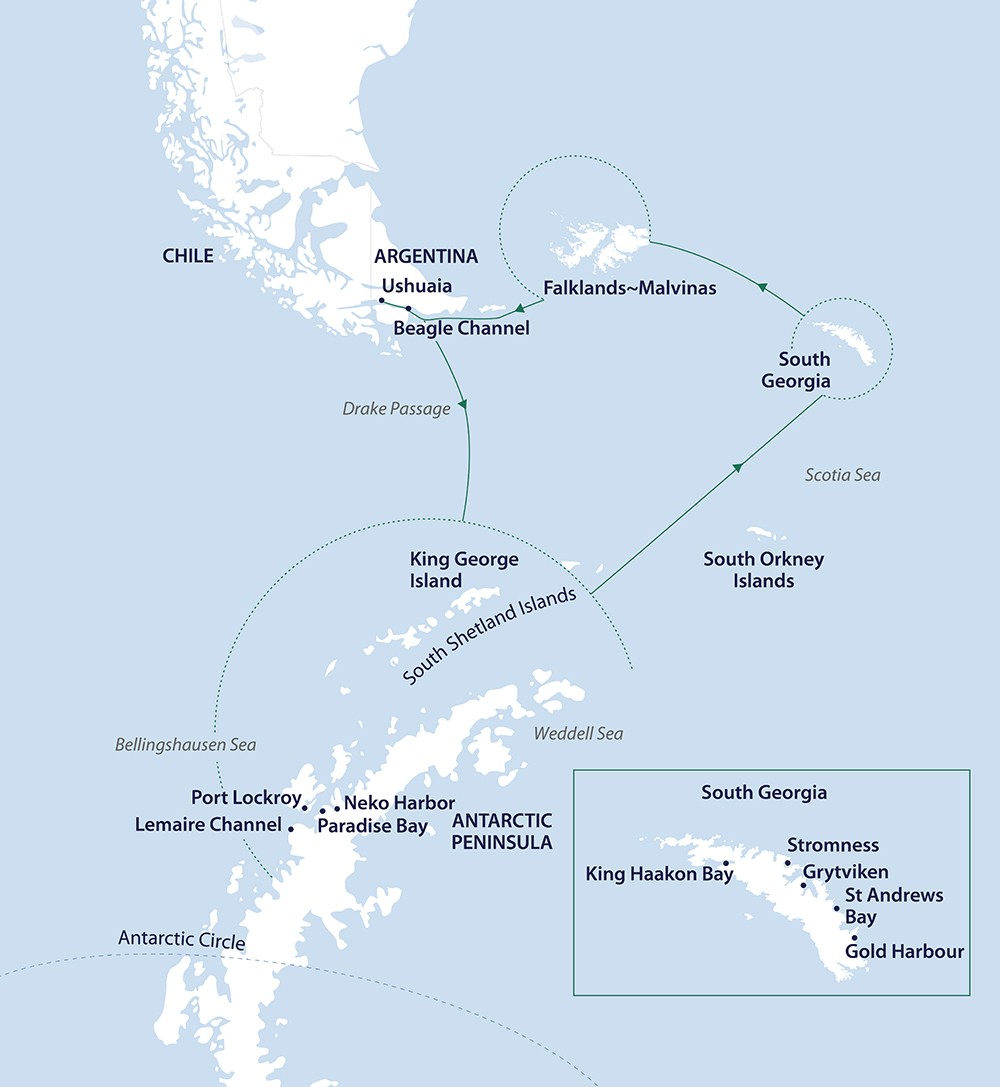 Falklands, South Georgia & Antarctic Peninsula Route