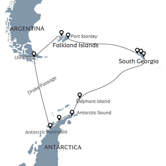 Epic Falklands, South Georgia & Antarctica Route