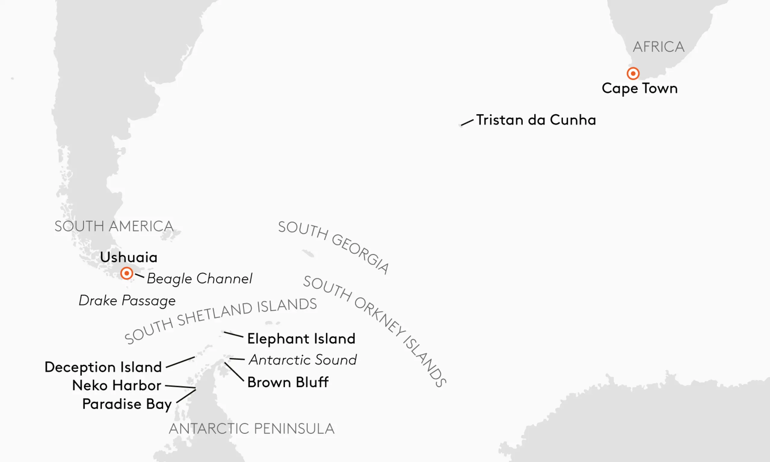 Expedition Antarctica from Cape to Cape (Christmas cruise) Route