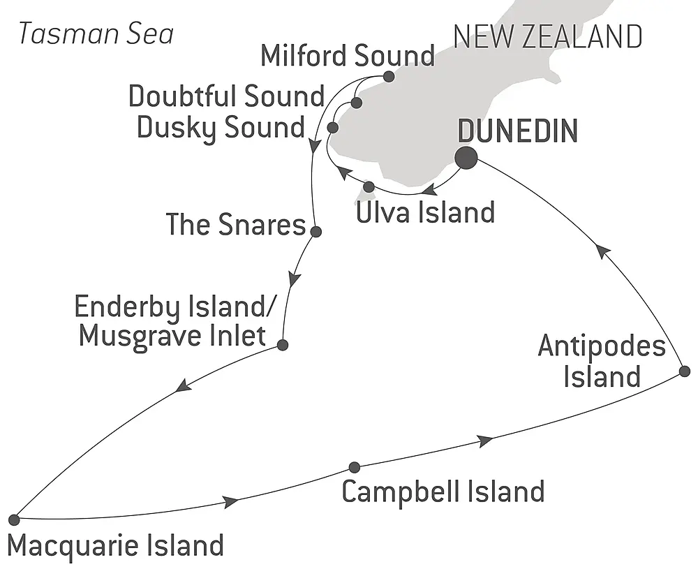 Expedition to New Zealand's Subantarctic Islands Route