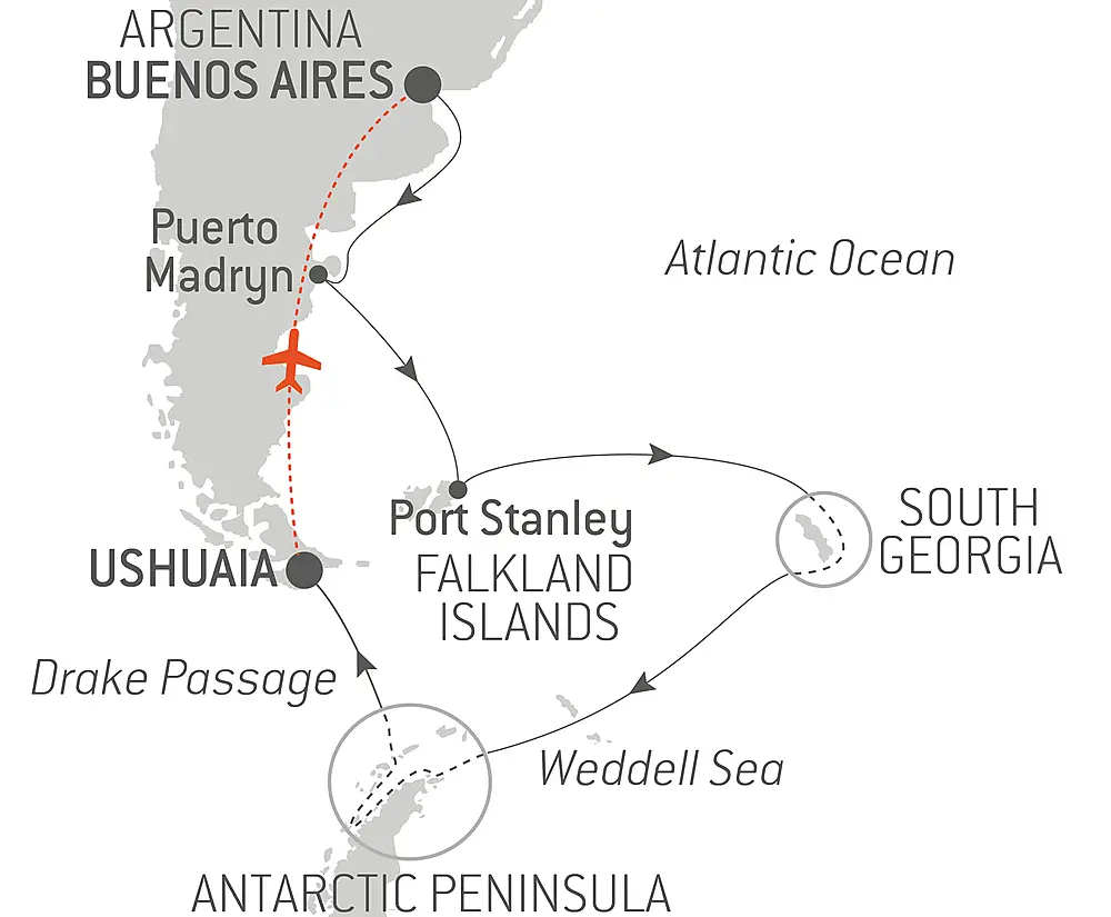 Journey to Austral Lands and Valdes Peninsula Route