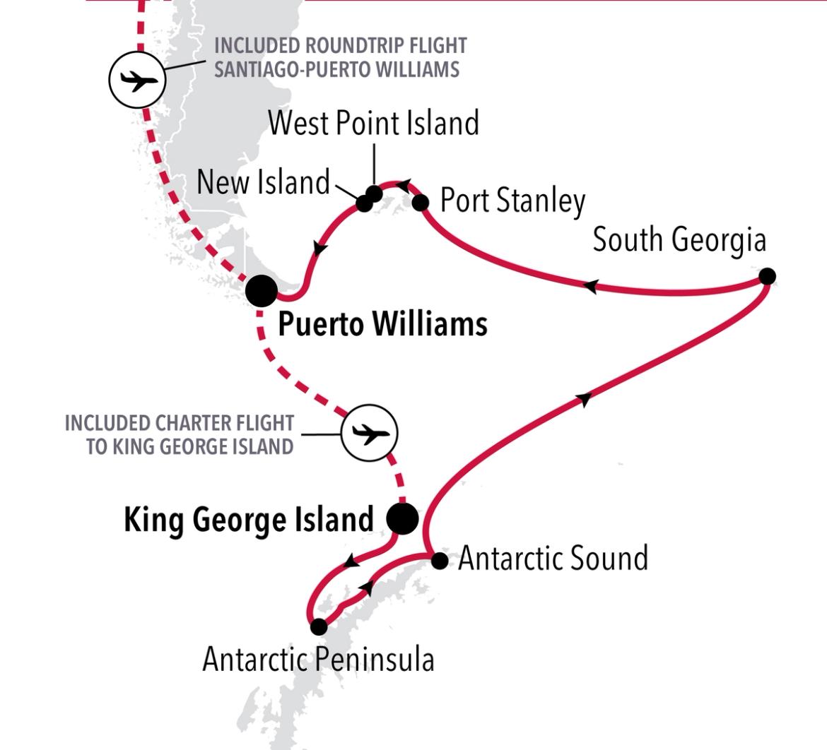 King George Island to Puerto Williams 15 Days Route