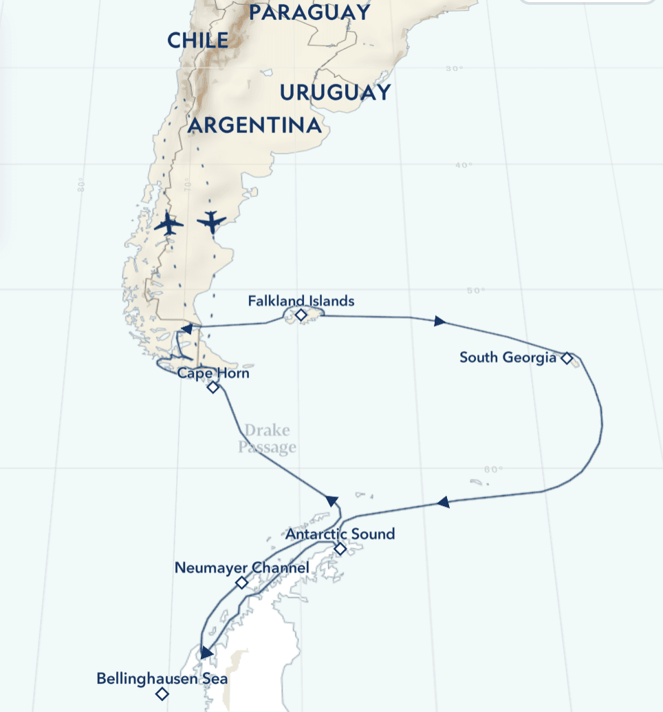 Patagonia, Falklands, South Georgia and Antarctica Odyssey Route