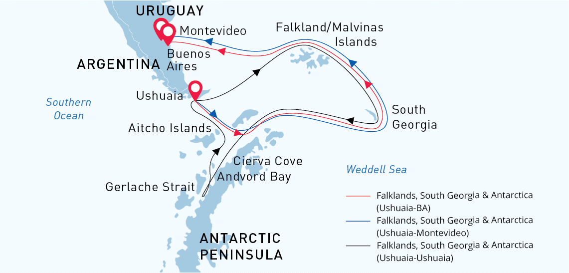 Falklands, South Georgia & Antarctica Route