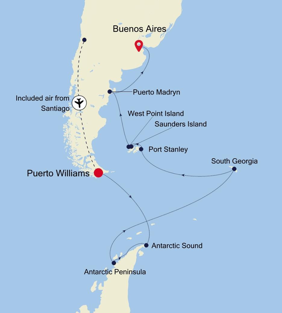 Puerto Williams to Buenos Aires Route