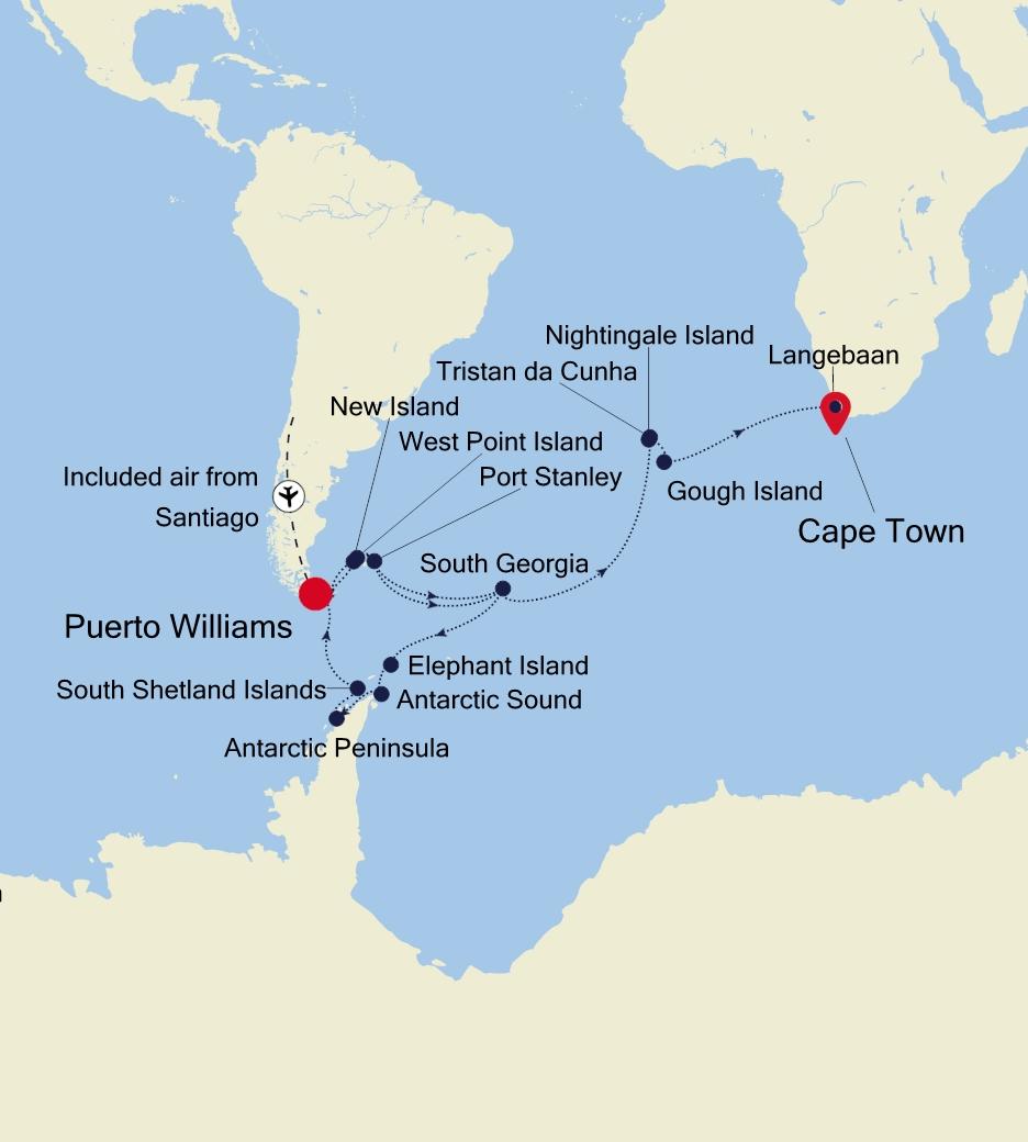 Puerto Williams to Cape Town Route