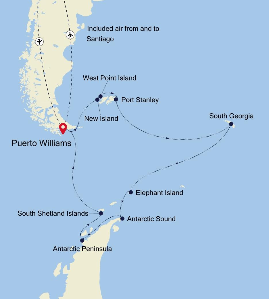 Puerto Williams to Puerto Williams 18 Days Route
