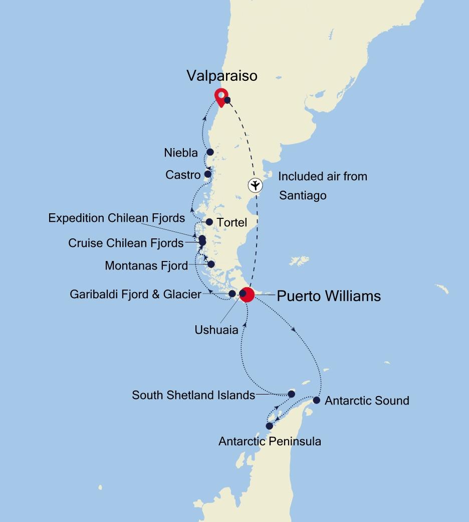 Puerto Williams to Valparaiso Route