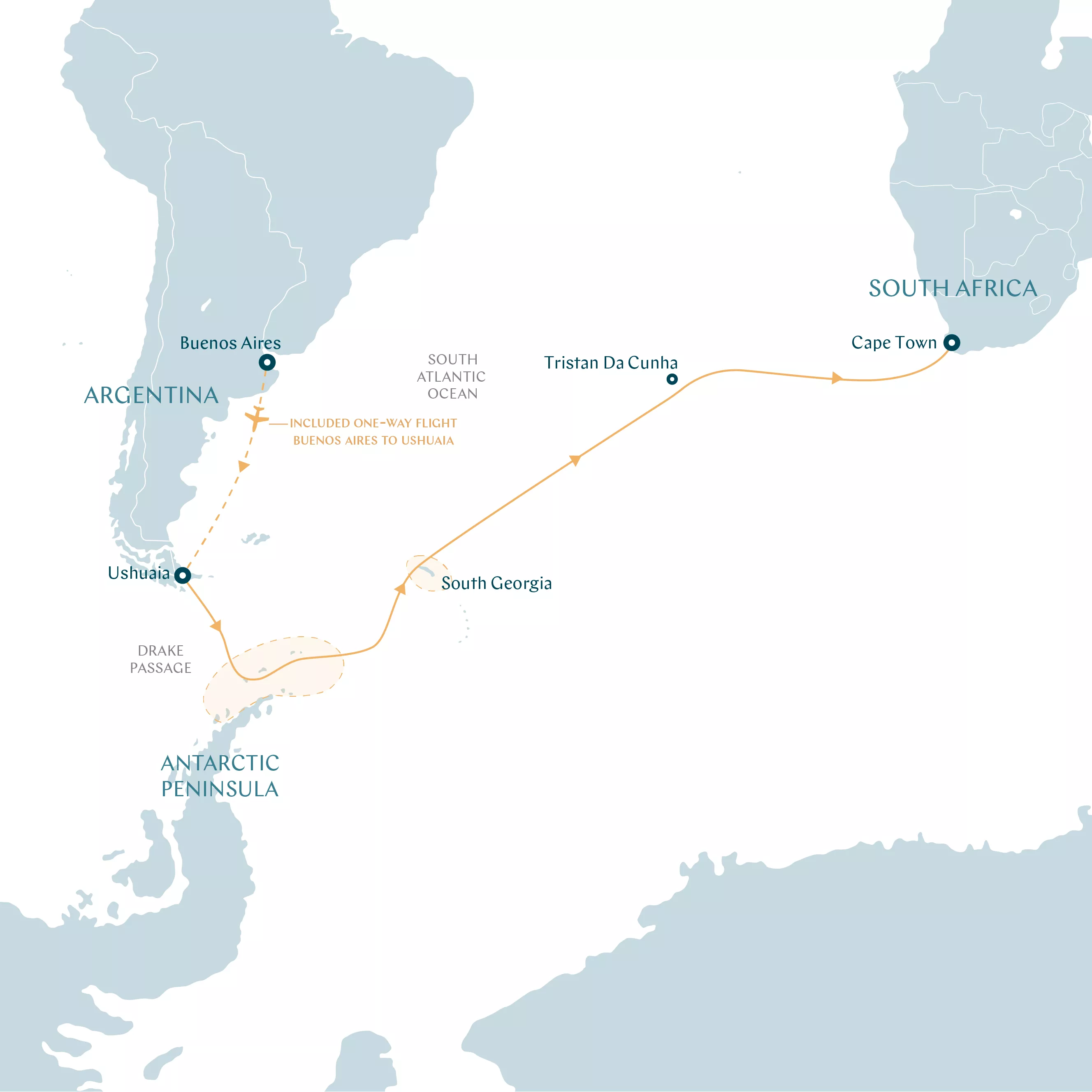 South Atlantic cruise: from South Africa to Antarctica Route